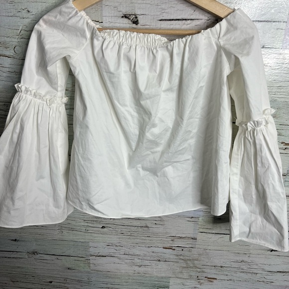 Zara White Smocked Bell Sleeve Blouse - Picture 4 of 9